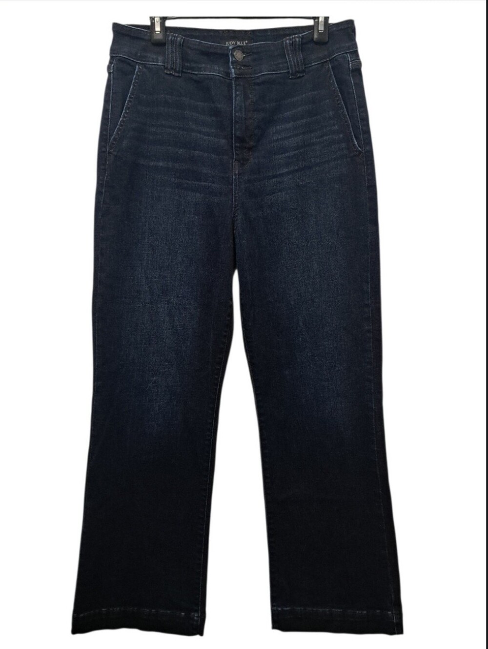 Judy Blue Penny High Rise Trouser Wide Leg Jeans Size 31 Short Dark Wash Blue